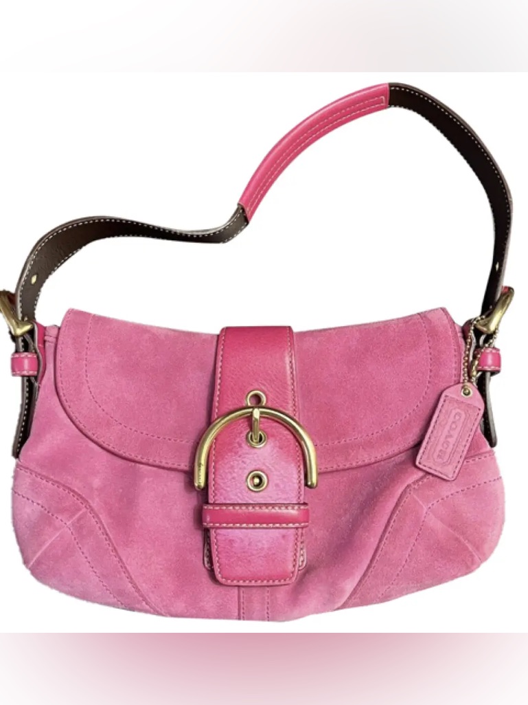 Coach Vintage Pink Suede Soho Buckle Flap Y2k Shoulder Bag